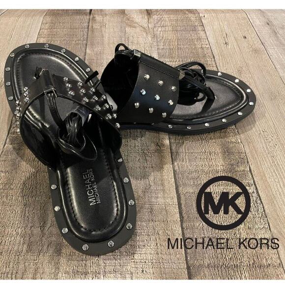 MICHAEL Michael Kors | Black Jagger Ankle-Tie Studded Leather Sandal | Size 7 - Picture 1 of 13